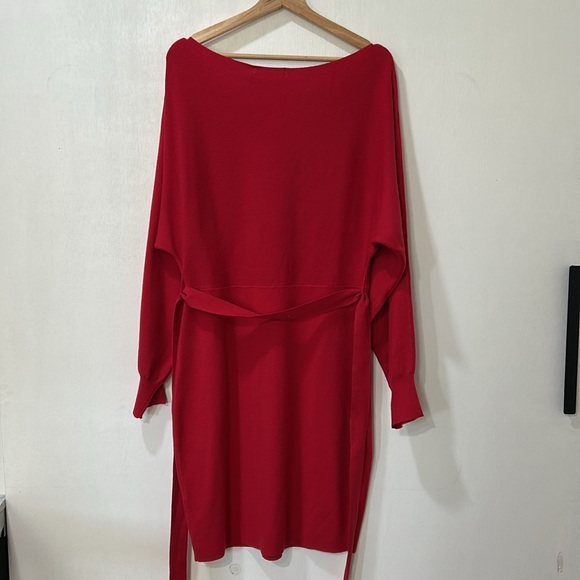 MEROKKETY WOMEN OFF THE SHOULDER RIBBED DRESS WITH TIE LONG SLEEVE RED Sz XL NEW - Picture 2 of 10